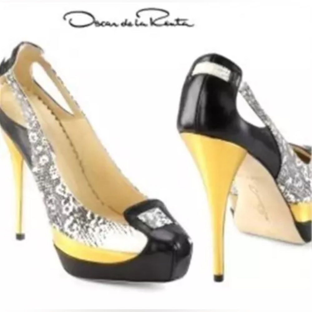 Oscar De La Renta Lizard Cutout Platform Heels​ Pumps 35 EU 4.5-5 U.S. $790